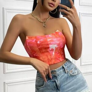 Vibrant Orange Strapless Women's Top